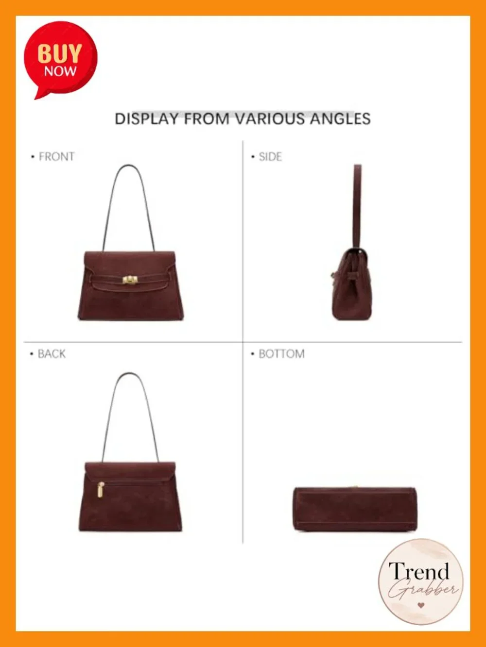 Vintage Suede Shoulder Bag with Gold-Tone Lock, Crossbody Purse for Women